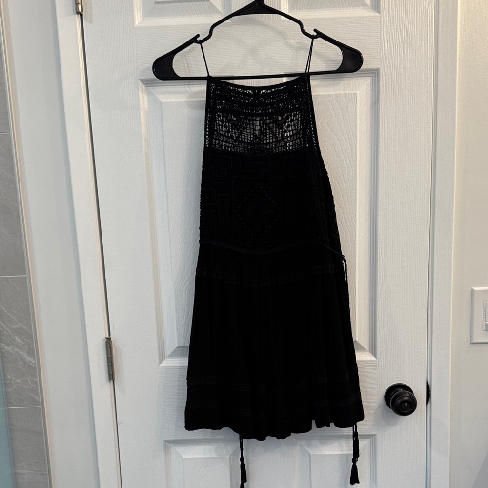 Free People Emily Crochet Mini Dress with side pull tie and tassle details - Picture 4 of 11
